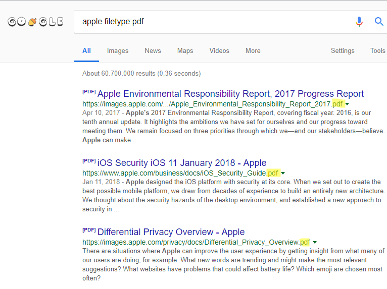 Iskanje po vrstah datoteke